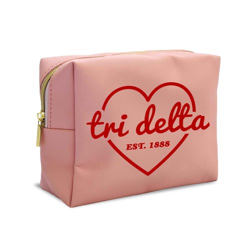 Sorority Shop Delta Delta Delta Makeup Bag - Multi-Purpose PU Leather, Water-Resistant Makeup travel bag with Licensed Design and Zipper Closure, Perfect Tri Delta Sorority Gifts for Women
