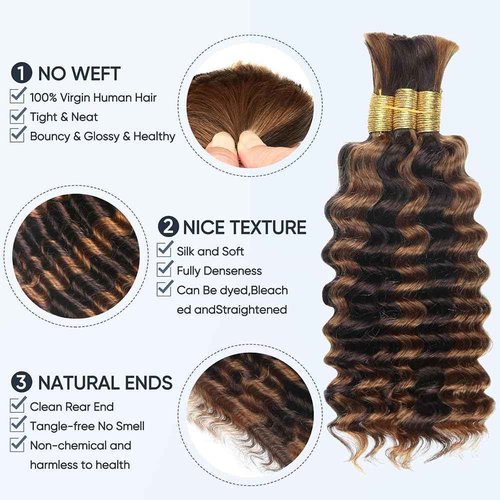 4/30 Freiuoke Human Braiding Hair Deep Wave Bulk Highlight No Weft Curly Braiding Hair Extensions for Boho Braids 16 16 16 Inch 150g/3 Bundles