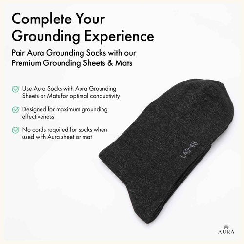 Aura™ Luxury Grounding Socks for Feet - 25% Pure Silver Grounding Socks for Women & Men - Black, Size Medium
