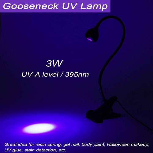 GREENIC Gooseneck UV Lamp for Nails, 3W 395nm-405nm Upgraded Small USB Black Light, DC 5V Mini UV Curing Light with Clamp for Gel Polish, Resin Curing, Gel X Glue, Fluorescent Paint