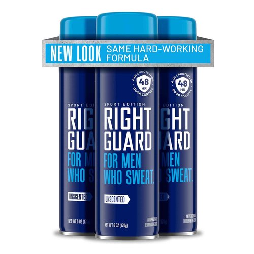Right Guard Sport Unscented Antiperspirant & Deodorant Spray - 4-in-1 Protection Spray Deodorant For Men, Blocks Sweat, 48-Hour Odor Protection, Quick-Drying, & Long-Lasting, 6oz (3 Pack)