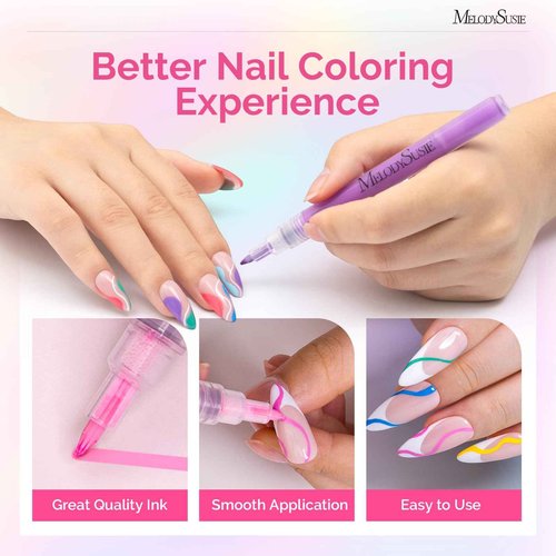 MelodySusie Nail Art Pens Set, 24 Colors 0.7MM Nail Polish Pens for Nail Art, Nail Dotting Tool, Drawing Pen for Nail Design, Manicure Nail Pens for Salon and DIY at Home