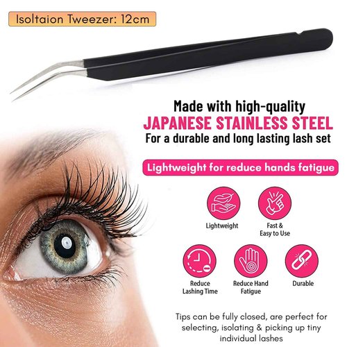 My Lash Tools New Isolation Lash Tweezers Eyelash Extensions Best for Individual Isolation & Classic Lashes Japanese Stainless Steel Lightweight Precision Lashing Twisers (Matte-Black)