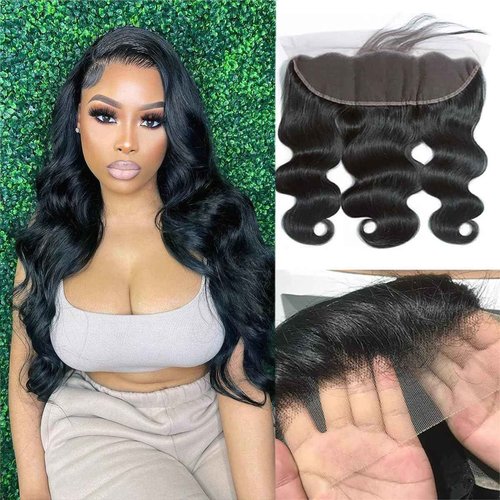 13x4 HD Transparent Lace Frontal Human Hair Body Wave Lace Closure 100% Brazilian Virgin Human Hair Ear to Ear Lace Front Natural Color 14 inch