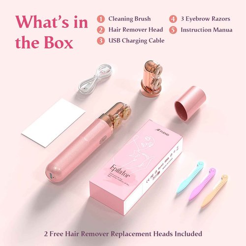 Facial Hair Remover for Women | Dual-Head Face Shaver Electric Hair Removal Device for Face,Lip, Chin | 2 Replacement Heads, Pink-1