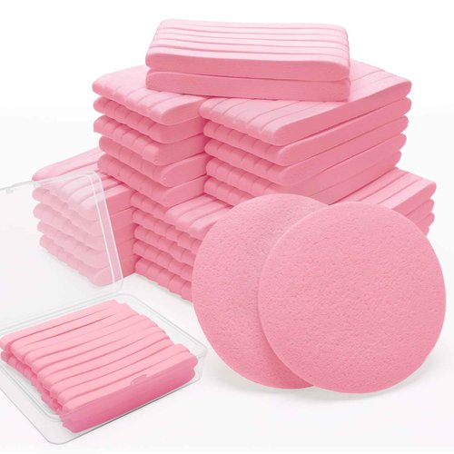 360+1 Count Compressed Facial Sponges, Luxiv Round Face Sponge Professional Compressed Makeup Removal Sponges for Estheticians Wash Face Sponge Compress Exfoliating Spa Pads with Portable Case (Pink)