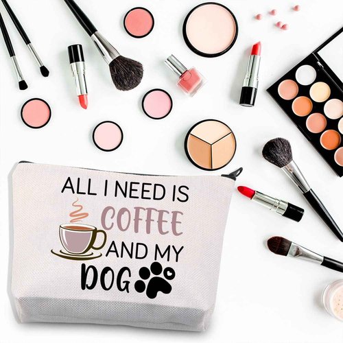 BDPWSS Dog Mom Makeup Bag - Coffee and Dog Lover Gift - Funny Cosmetic Bag for Women, Friend Birthday Present