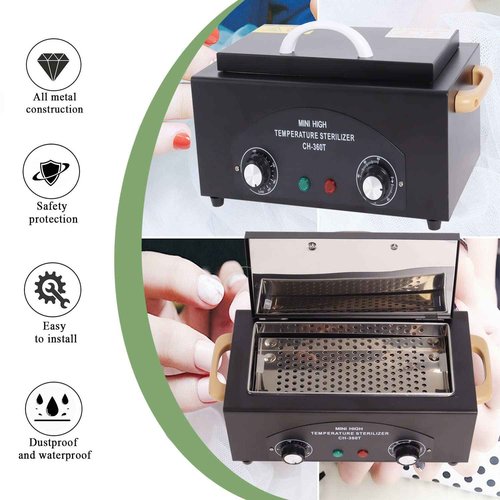 Sterilizer for Nail Tools, High Temperature Metal Clean Box for Spa Salon Barber Shops Salon Hairdressing Tool Earrings, Dry Heat Autoclave Machine 110V 300W 1.2L with Timer Black