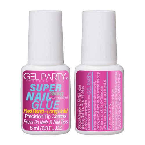 GELPARTY Brush-On Nail Glue 8ml – Easy Application Nail Adhesive for Press-On Nails, Tips & Extensions – Long-Lasting, Water-Resistant, Precision Brush