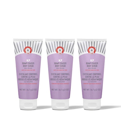 First Aid Beauty - KP Bump Eraser Body Scrub with 10% AHA, Keratosis Pilaris Skin Exfoliator with Glycolic & Lactic acids, Helps Reduce Chicken Skin Bumps, Safe for Sensitive Skin, 2 oz, 3 ct