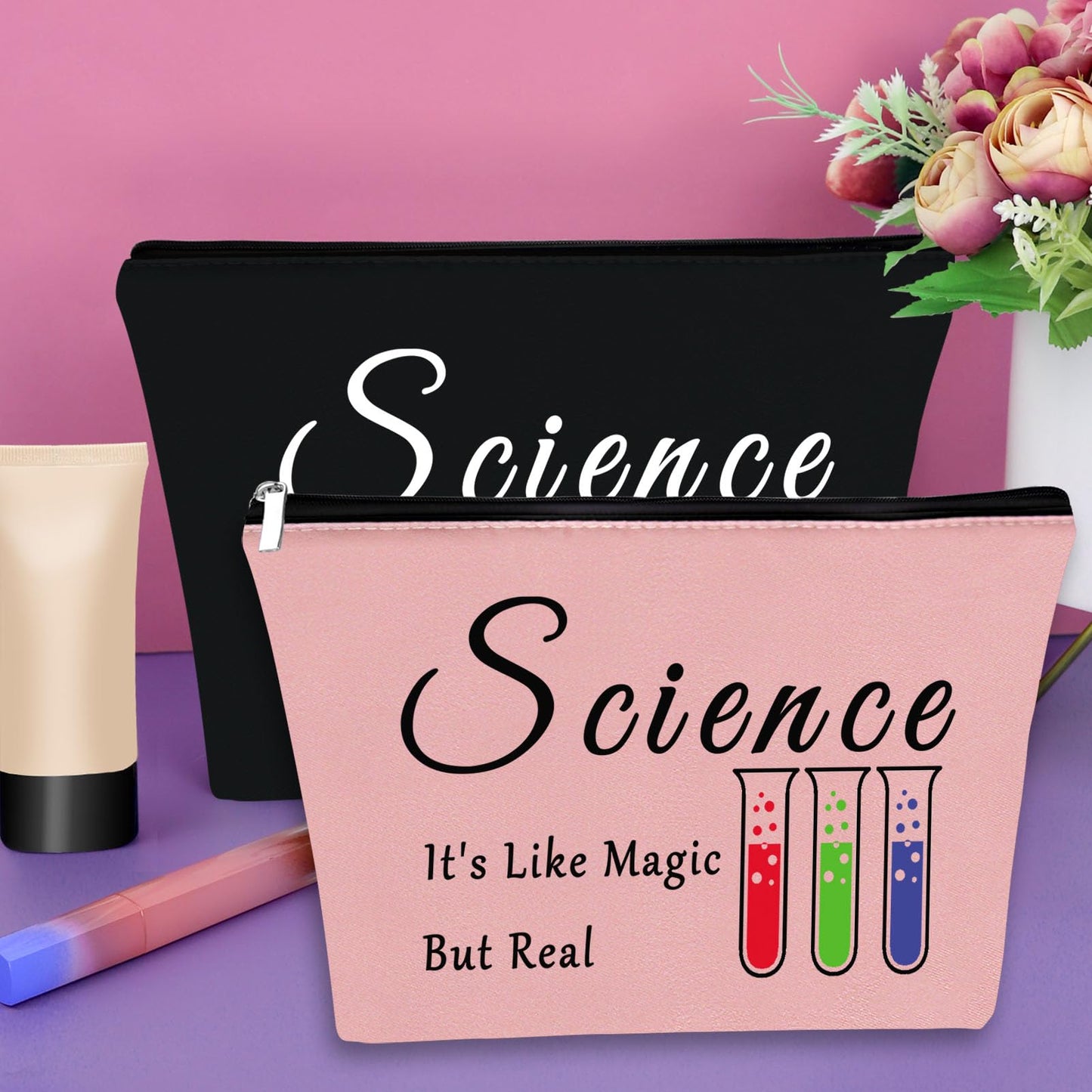 Sazuwu 2PCS Science Gifts for Adults Makeup Bag Science Teacher Gifts for Women Science Lovers Gifts Ideas Cosmetic Bag Scientist Gifts for Her Chemist Gifts for Girls Birthday Christmas Gifts