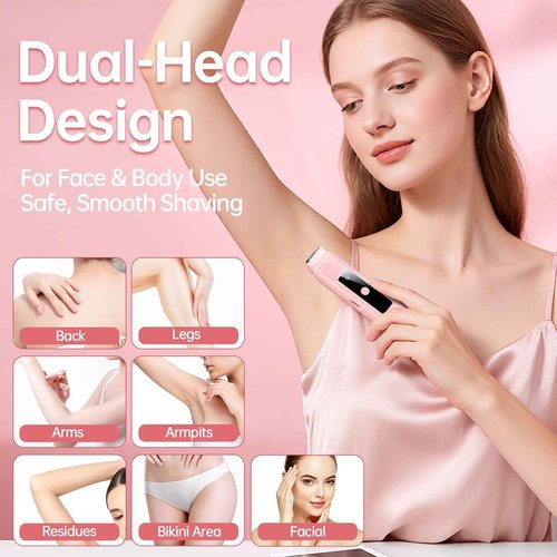 Bikini Trimmer for Women: 2-in-1 Electric Shaver with Digital Display,IPX7 Waterproof & Easy Cleaning& Travel Lock - Dual Head Trimmer for Underarms, Legs, Face (Pink)