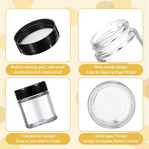 Aoriher 60 Pieces Glass Jars with Lids Clear Small Mason Empty Round Spice Wide Mouth Canning Storage Refillable Cosmetic Containers for Lotions Cream Powders (1 oz) clear and black HS-Aoriher-23870