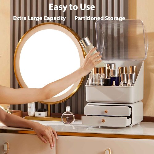 Aiabaleaft Makeup Organizer Cosmetics Makeup Storage Box Skincare Organizers Waterproof and Dustproof with Cover Cosmetic Display Case (Light Green C)