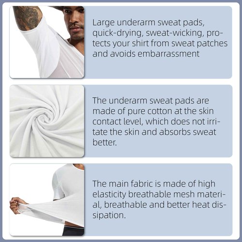 satithry 2 PCS mesh Men's Underarm Anti Sweat Spot Shirt Guard Undershirts with Sweat Pads for Men (US, Alpha, Medium, Regular, Regular, WB)