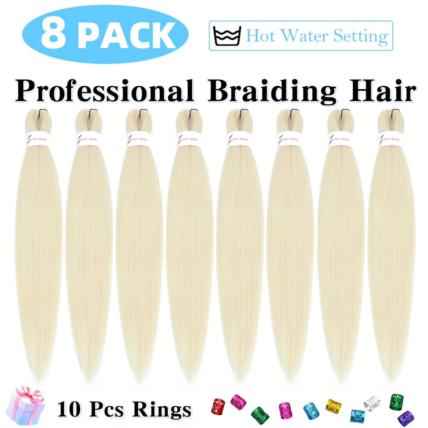 Braiding Hair Pre Stretched 22 Inch 8 Pack Braiding Hair Extensions Itch Free Soft Yaki Texture Hot Water Setting Synthetic Crochet Braids Hair For Women Girls (22Inch,613#)