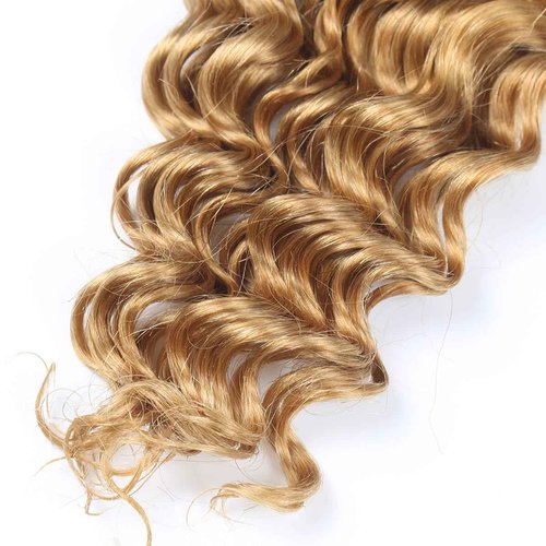Luxvogue Curly Braiding Human Hair Light Brown 100g 20 Inch Color 27 Honey Blonde Deep Water Wave Bulk Human Hair for Braiding No Weft Brazilian Virgin Deep Curly Human Hair Extensions for Boho Braids