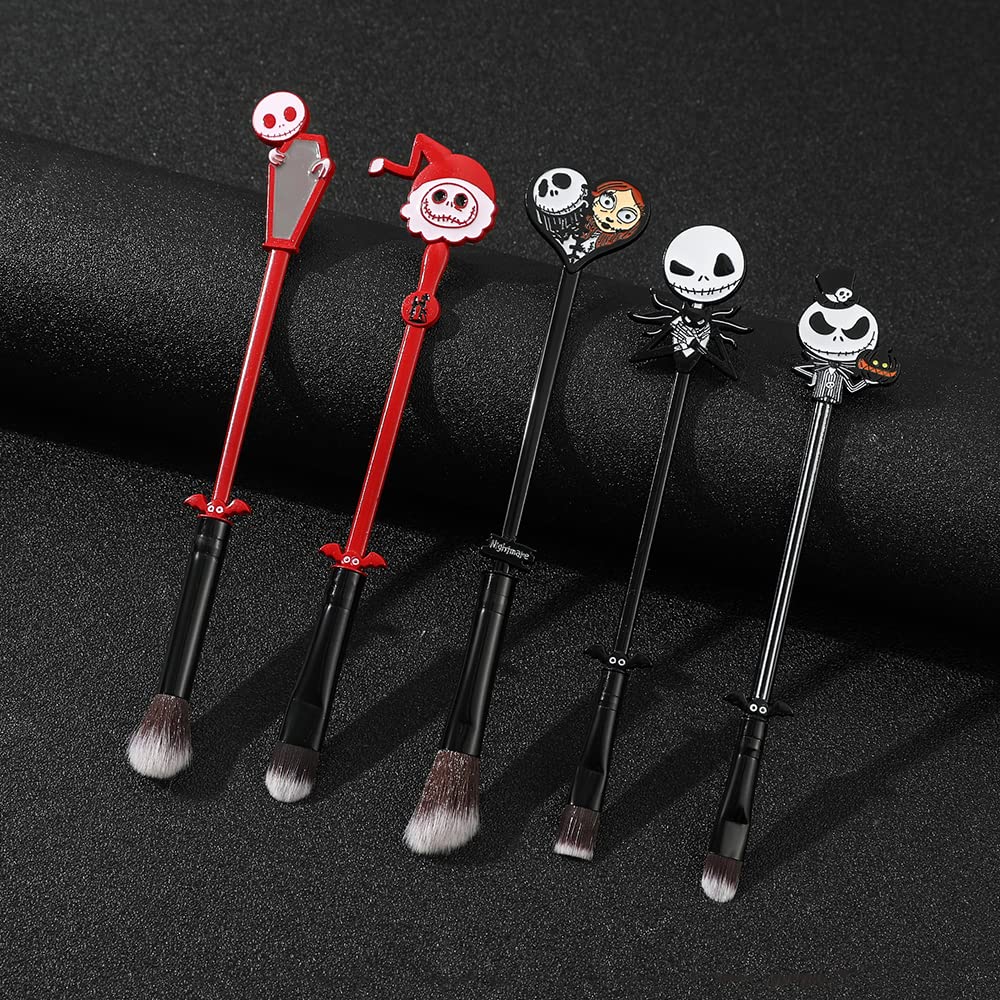 6pcs The Nightmare Before Christmas Makeup Brushes Corpse Bride Anime Makeup Brush Set Jack Skellington Eyeshadow Brushes Halloween Make Up Kit (5PCS Set -1) (6PCS)