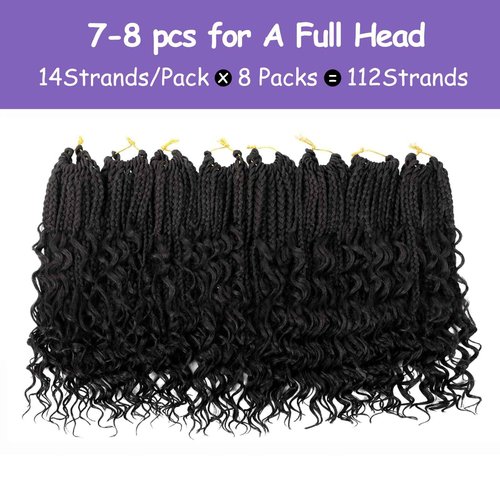 Mebeli Goddess Box Braids Crochet Hair,8inch Pre Looped Boho Box Braids Crochet Hair with curly Ends,8pcs Bohemian Crochet Braid Synthetic Hair Extensions for Black Women(8inch,#2)