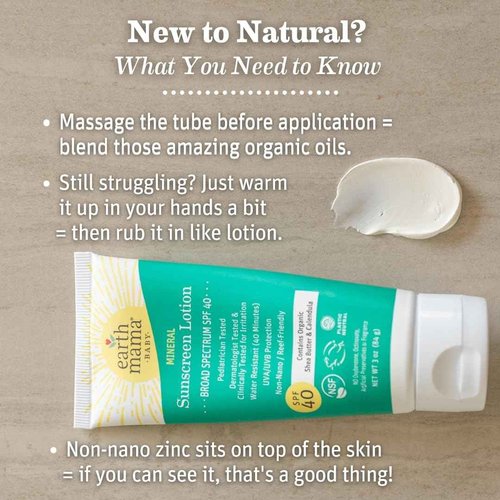 Earth Mama Baby Mineral Sunscreen Lotion SPF 40 | Non-Nano Zinc, Natural Water Resistant Sun Cream for Babies, Kids & Adults, 3-Ounce (2-Pack)