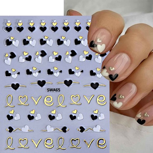 LBPEPAMZ 8Sheet Valentine's Day Nail Art Stickers gold white pink black heart Nail Stickers with Bling Gold Star Designs for Nails Art Manicure Decor Romantic Love Heart Nail Supplies Nail Accessories