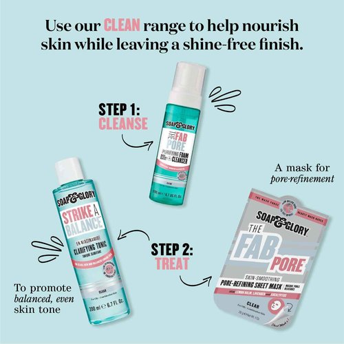 Soap & Glory The Fab Pore Purifying Foam Face Cleanser - Salicylic Acid & Witch Hazel Face Wash - Soft & Creamy Cleansing Foam for Oily Skin (200ml)