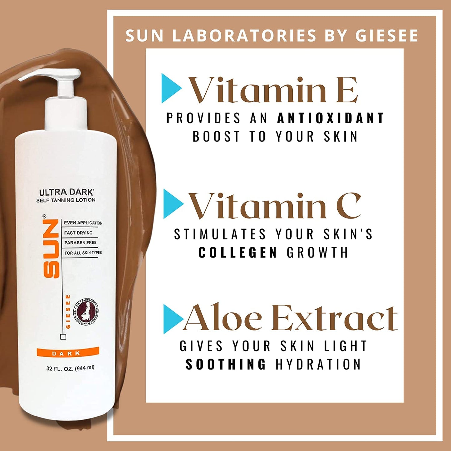 Sun Laboratoreis By Giesee Ultra Dark Self Tanner Lotion 32 oz With Tanning Mitt - Extra Dark Self Tanner, Self Tanning Lotion, Sunless Tanner, Travel Self Tanner, Natural Organic, Self Tanning Mitt