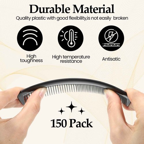 Mimorou 150 Pieces Hair Combs Bulk Black Plastic Pocket Hair Combs 5 Inch Fine and Wide Tooth for Women and Men, Hotel, Travel, Charity, Homeless, Nursing Home