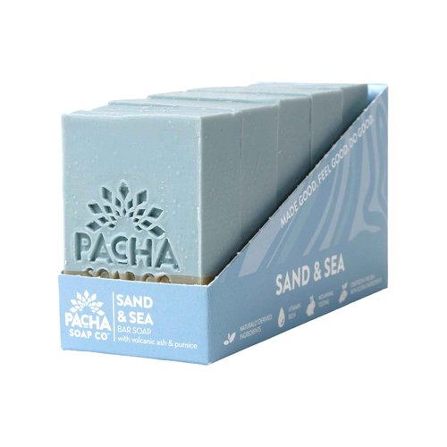 Pacha Soap Co. Sand & Sea Bar Soap - Sea Salt Scent, Volcanic Ash & Pumice, Exfoliating & Hydrating Body and Face Wash with Essential Oils, Handcrafted and Made in the USA, 5-Pack (4 oz Each)