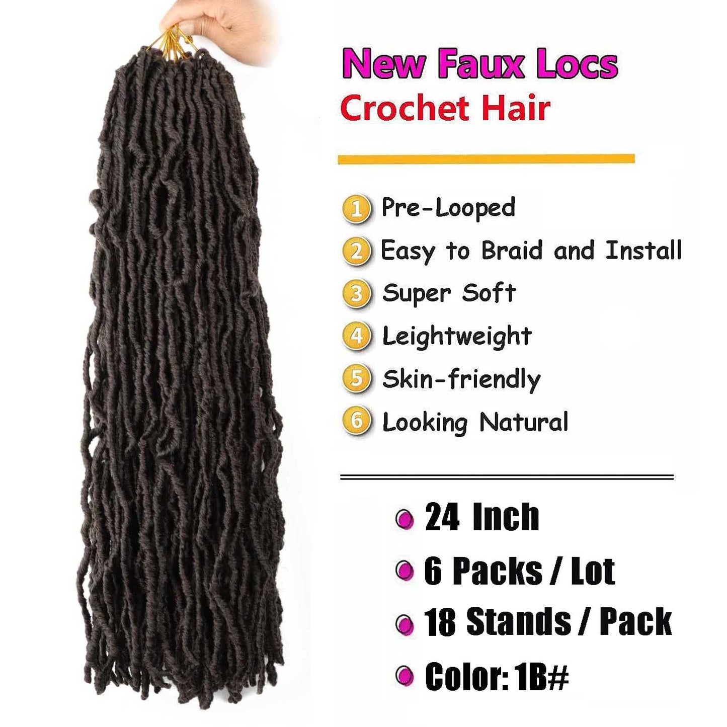 24 Inch Soft Locs Crochet Hair Pre Looped 6 Packs Faux Locs Crochet Braids Goddess Locs Dreadlocs Synthetic Hair For Black Women (24 Inch (Pack of 6), 4#)