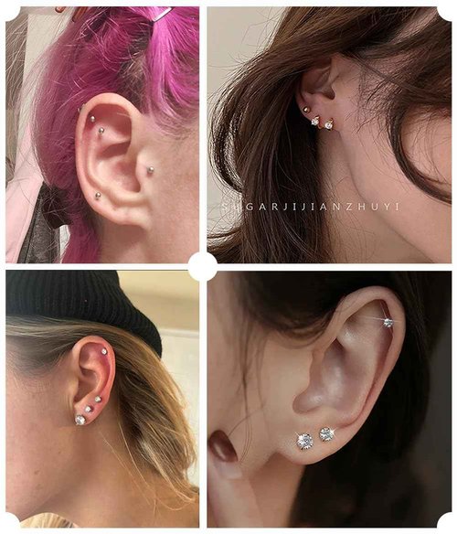 VitaCool Ear Piercing Kit Disposable Ear Cartilage Piercing Gun Kit with Sterile CZ Studs Easy and Safe Earring Self for Yourself Use at Home (Style H-CZ-2/3/4mm-S)