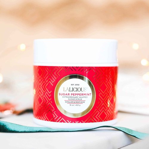 LaLicious Sugar Peppermint Extraordinary Whipped Sugar Scrub - Cane Sugar Body & Foot Scrub, Exfoliating & Moisturizing Skin Care with Coconut Oil & Honey, No Parabens (16oz)