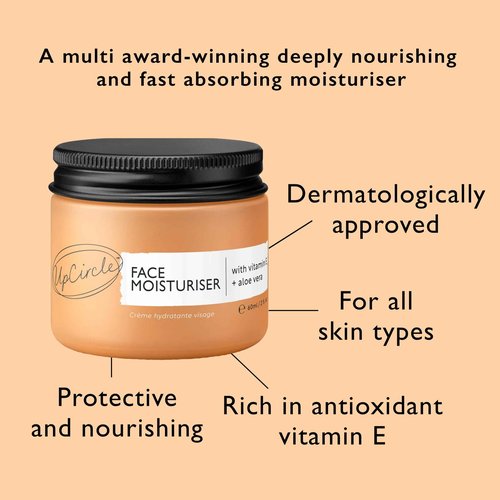 UPCIRCLE Face Moisturiser with Argan Powder 1.7oz - Nourishing Day Cream - Vitamin E, Aloe Vera, Glycerin, Shea + Coconut Butter - Natural, Vegan + Cruelty-Free