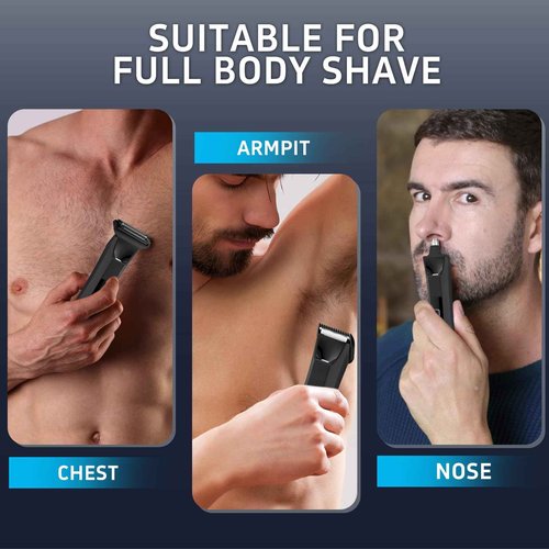 Beatslm Body Trimmer for Men, Groin & Body Hair Trimmer, Ball Foil Shaver, Nose Hair Clippers, 3 in 1 Men's Waterproof Wet/Dry Groomer with Travel Case &Travel Lock, LED Display, Black