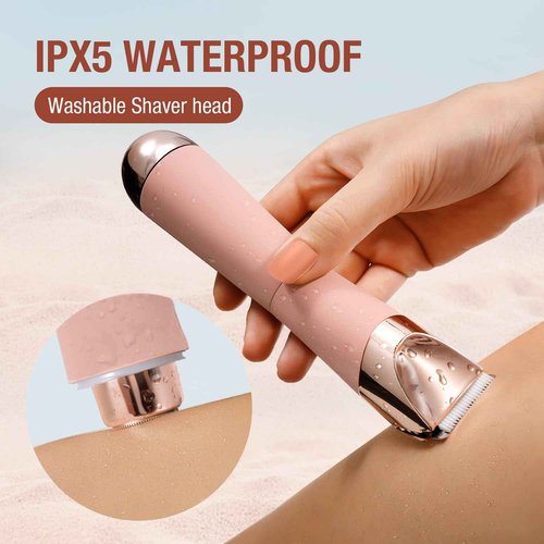 SUPRENT Bikini Trimmer Women- Painless Ladies Hair Removal Waterproof Wet & Dry- 2 in 1 Lady Shaver for Pubic Hair & Facial Hair- Cordless Electric Razors with USB-C Rechargeable-Pink