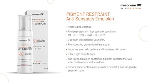 Mesoderm RX Pigment Restraint Anti Sun Spots Ultra High Protection Pigment Control-Protects Skin against Blue Light UVB, UVA, HEV, IR-Facial Sunblock, 50ml