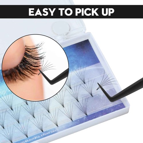 Ms.Queen Lash Tweezers for Eyelash Extensions, Diamond Grip 90 Degree Fiber Tip Volume Lash Extension Tweezers,Black
