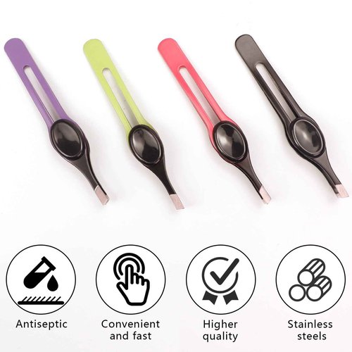 4 PCS Non-Slip Grip Tweezers, Tweezers for Women Facial Hair, Stainless Steel Bevel Tweezer, Professional Eyebrow Shaping Tweezer for Men and Women, Facial Hair, Blackhead Remover