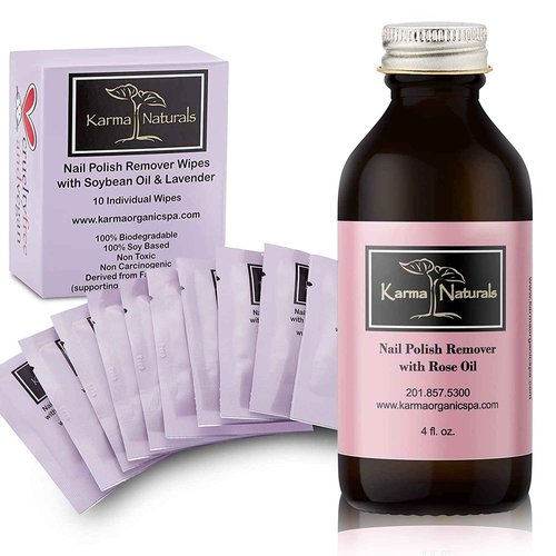 Karma Nail Polish Remover Wipes and Natural Rose Oil Nail Polish Remover - Non Toxic, Vegan, Cruelty Free