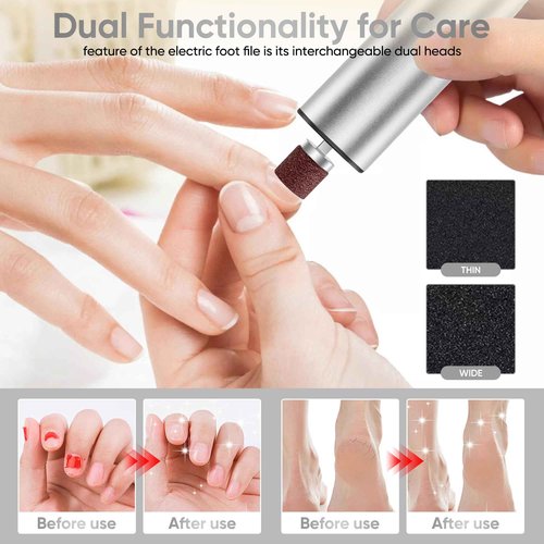 Electric Foot Callus Remover (6 Speed Adjustable), 2 in 1 Electric Foot File Nail Grinder, Rechargeable Foot Sander Pedicure Tools for Feet Dead Skin with Sandpaper Disk and Nail Drill Bits, Silver