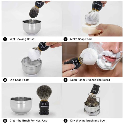 Tonhawness Shaving Brush Kit for Men, 4 in 1 Shaving Brushes Set Includes Badger Hair Shave Brush, Shaving Bowl & Stand and Shaving Soap Kit for Men’s Shave Gift