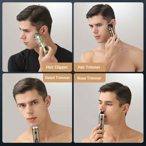 Suttik Hair Clippers for Men Barber Clippers and Trimmer Set of 3, Professional Cordless Nose and Beard Trimmer Hair Cutting Grooming Kit, Rechargeable, LCD Display