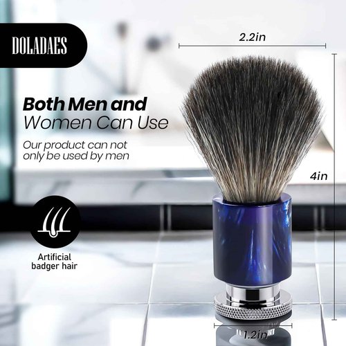 Doladaes Shaving Brush for Men, Shave Brush soft and dense, Stainless Steel Handle,Ultra-Strong Nut Structure,Minimal Shedding, Fast Lather,The best shave of your life! Blue Pearl
