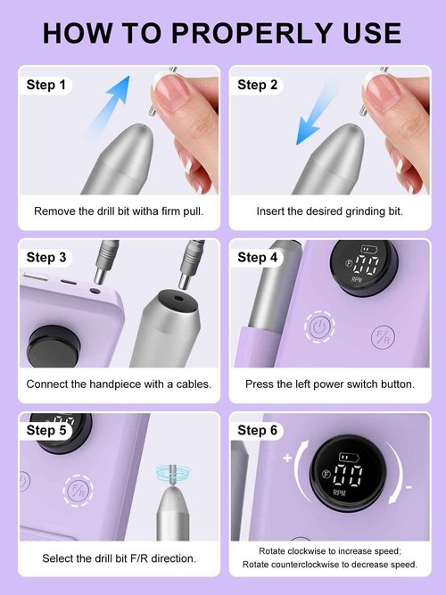 COPPA Portable Nail Drill, NDK106 Electric Nail Drill Professional Kit with 12 Bits 31 Sanding Bands, 45000RPM Rechargeable Nail Drills Machine for Acrylic Nails Gel Polishing Removing, Home & Salon