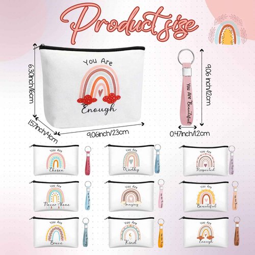 Hushee 60 Pcs Rainbow Makeup Bags Sets Inspirational Gifts Bulk for Women Motivational Cosmetic Bags Silicone Keychain Rainbow Lipstick Holder Teacher Appreciation Gift for Birthday Graduation