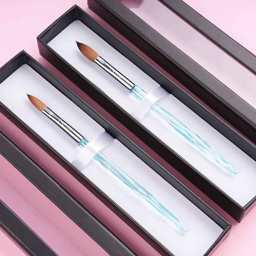 M ProK 100% Kolinsky Acrylic Nail Brush – Professional Nail Brush for Acrylic Application with Crystal Blue Handle – Handcrafted Salon Quality Tool (Size #10)