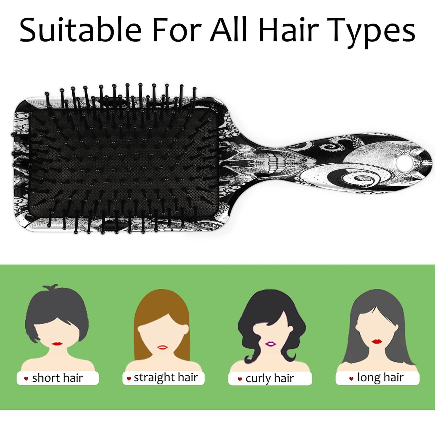 Octopus Tentacles Skull Paddle Hairbrush,Animal Tentacles Large Paddle Hair Brush for Long Short Curly Thick Thin Hair for Men Women Kids,Wet or Dry Hair,Massaging Scalp,Reducing Tangle & Hair Breakage