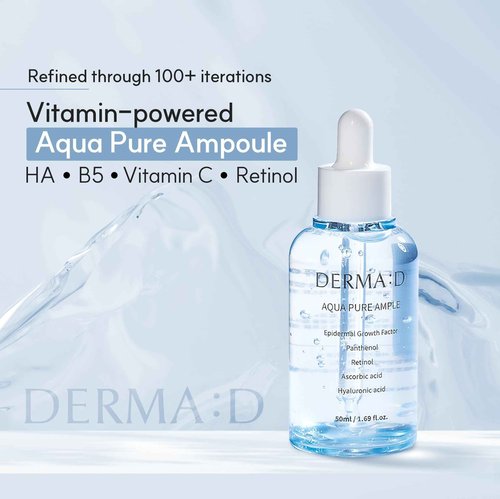 DERMA:D Korean Ampoule with Hyaluronic Acid Serum for Face – Hydrating Formula with Panthenol, Vitamin C & Retinol – Multi-Benefit Skincare Serum to Refresh and Enhance the Look of Skin – 1.69 fl oz