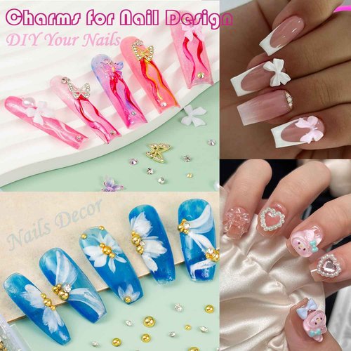 10000pcs Nail Charms and Gems:Pink Cute Bow Heart 3D Flower Charms for Junk Cases kit;Gold Chunky Butterfly Charms for Nails Design,nail jewels Diamond Rhinestones for Nails;Beads Pearls for Nails Art