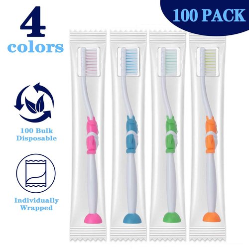 Akulgaci 100 Pack Kids Toothbrush Soft Bristles Toddler Cute Toothbrush Bulk with Suction Cup, Includes Travel Covers, Individually Wrapped Toothbrushes for Kid Home School Daycare Camp (Penguin)